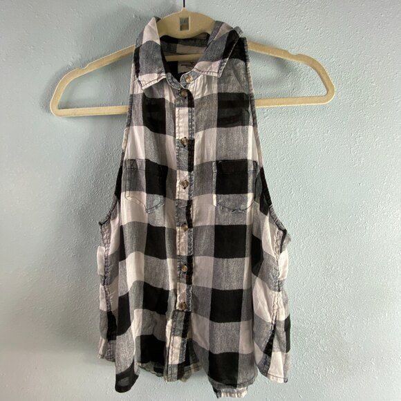 American Eagle Outfitters Black White Check Button Down Tank - Picture 2 of 7